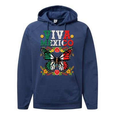 Viva Mexico Mexican Independence Day Butterfly Performance Fleece Hoodie