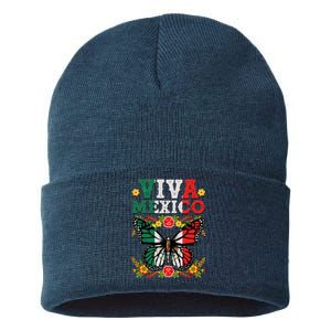 Viva Mexico Mexican Independence Day Butterfly Sustainable Knit Beanie