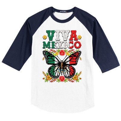 Viva Mexico Mexican Independence Day Butterfly Baseball Sleeve Shirt