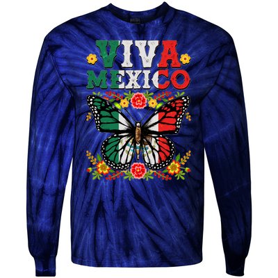 Viva Mexico Mexican Independence Day Butterfly Tie-Dye Long Sleeve Shirt