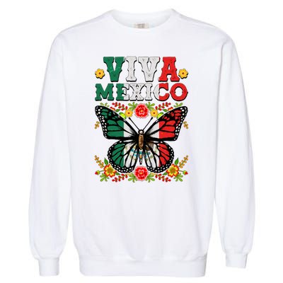 Viva Mexico Mexican Independence Day Butterfly Garment-Dyed Sweatshirt