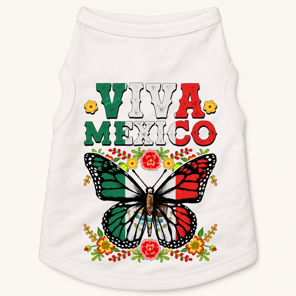 Viva Mexico Mexican Independence Day Butterfly Doggie Tank