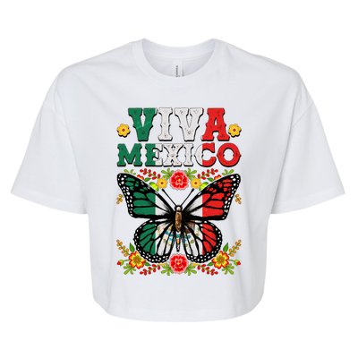 Viva Mexico Mexican Independence Day Butterfly Bella+Canvas Jersey Crop Tee