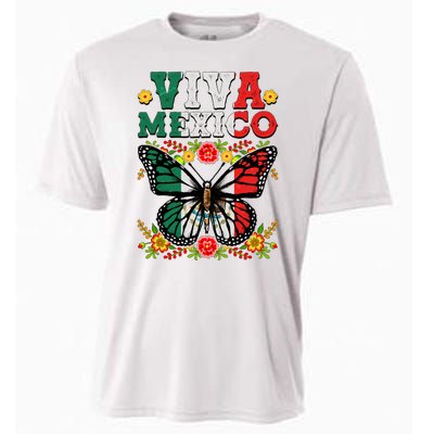 Viva Mexico Mexican Independence Day Butterfly Cooling Performance Crew T-Shirt