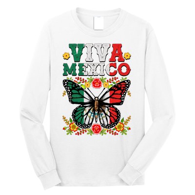 Viva Mexico Mexican Independence Day Butterfly Long Sleeve Shirt