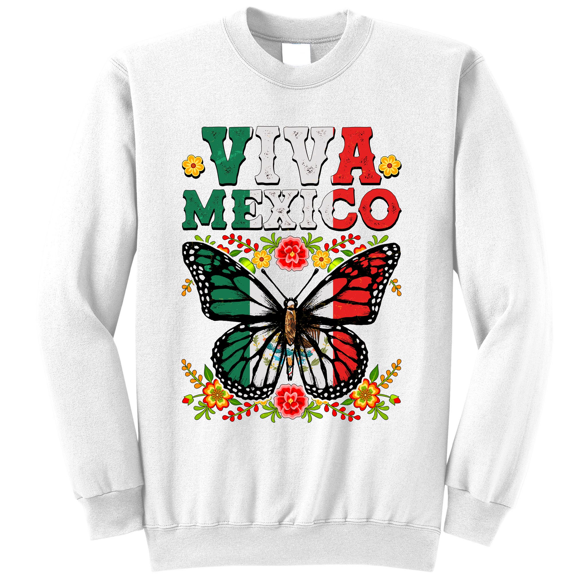 Viva Mexico Mexican Independence Day Butterfly Sweatshirt