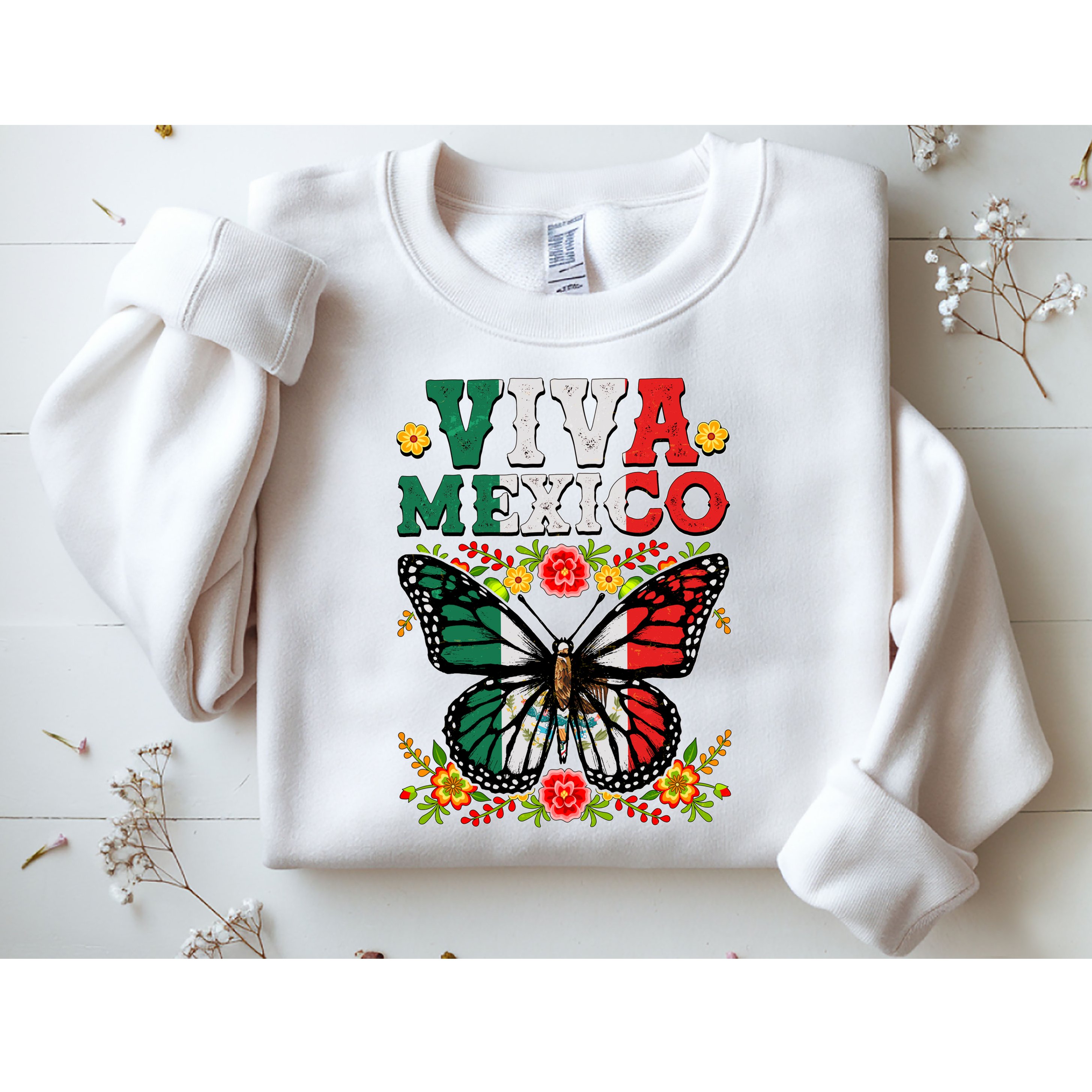 Viva Mexico Mexican Independence Day Butterfly Sweatshirt