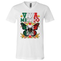 Viva Mexico Mexican Independence Day Butterfly V-Neck T-Shirt