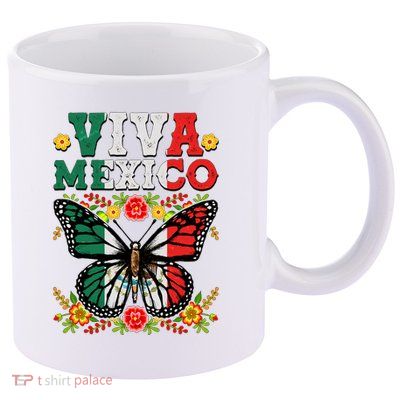 Viva Mexico Mexican Independence Day Butterfly 11oz C Handle Ceramic Mug