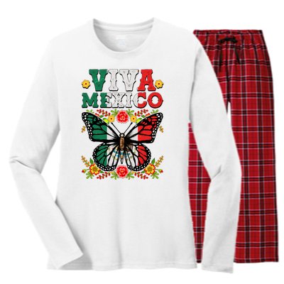 Viva Mexico Mexican Independence Day Butterfly Women's Long Sleeve Flannel Pajama Set 