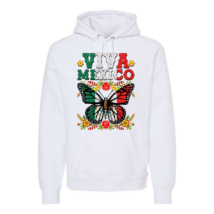 Viva Mexico Mexican Independence Day Butterfly Premium Hoodie