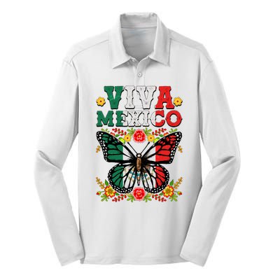 Viva Mexico Mexican Independence Day Butterfly Silk Touch Performance Long Sleeve Polo