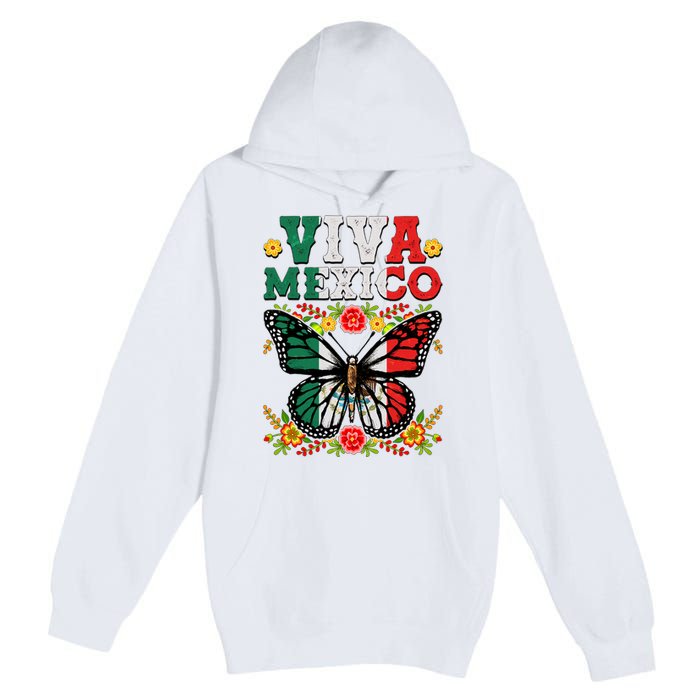 Viva Mexico Mexican Independence Day Butterfly Premium Pullover Hoodie