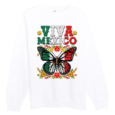 Viva Mexico Mexican Independence Day Butterfly Premium Crewneck Sweatshirt