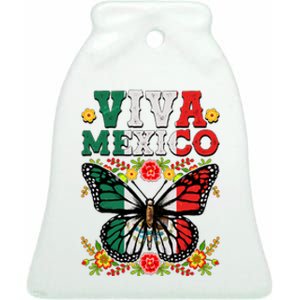 Viva Mexico Mexican Independence Day Butterfly Ceramic Bell Ornament