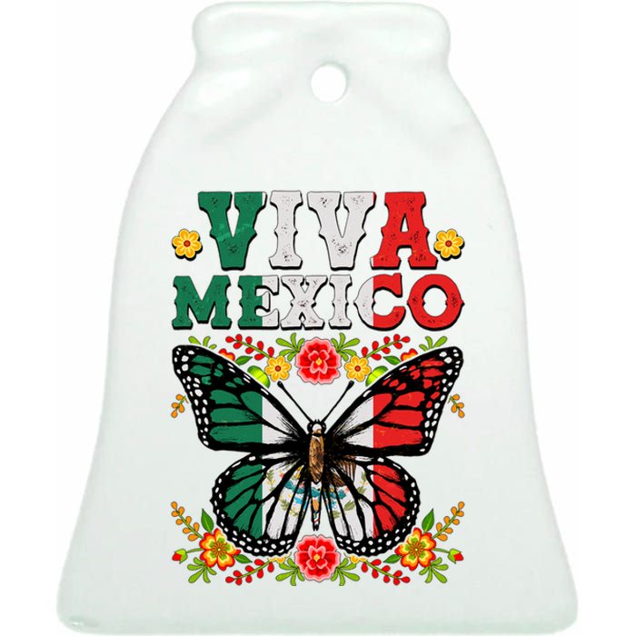 Viva Mexico Mexican Independence Day Butterfly Ceramic Bell Ornament