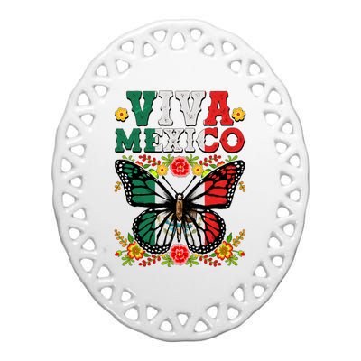 Viva Mexico Mexican Independence Day Butterfly Ceramic Oval Ornament