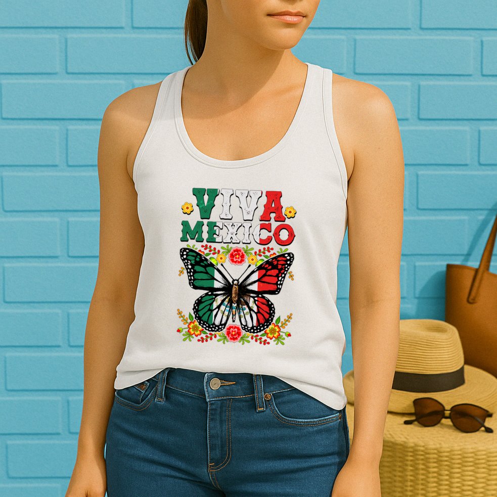 Viva Mexico Mexican Independence Day Butterfly Womens Tank Top