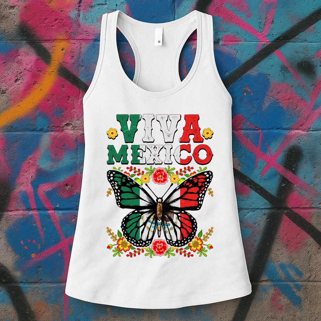 Viva Mexico Mexican Independence Day Butterfly Womens Tank Top