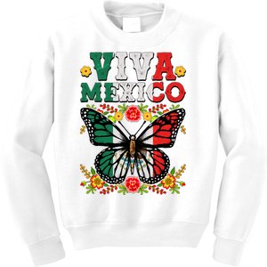 Viva Mexico Mexican Independence Day Butterfly Kids Sweatshirt