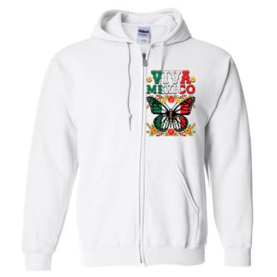 Viva Mexico Mexican Independence Day Butterfly Full Zip Hoodie