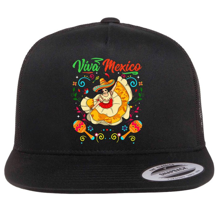 Viva Mexico Mexican independence day I Love Mexico Flat Bill Trucker Hat