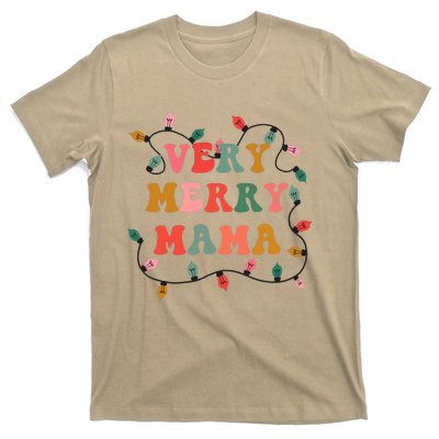 Very Merry Mama Christmas Retro Lights Mama Mom Xmas  T-Shirt