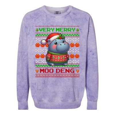 Very Merry Moo Deng Christmas Cute Hippo Moo Deng Colorblast Crewneck Sweatshirt