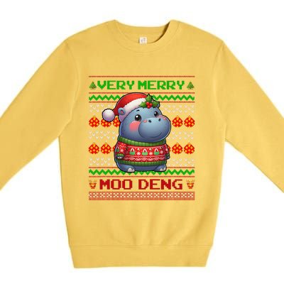 Very Merry Moo Deng Christmas Cute Hippo Moo Deng Premium Crewneck Sweatshirt