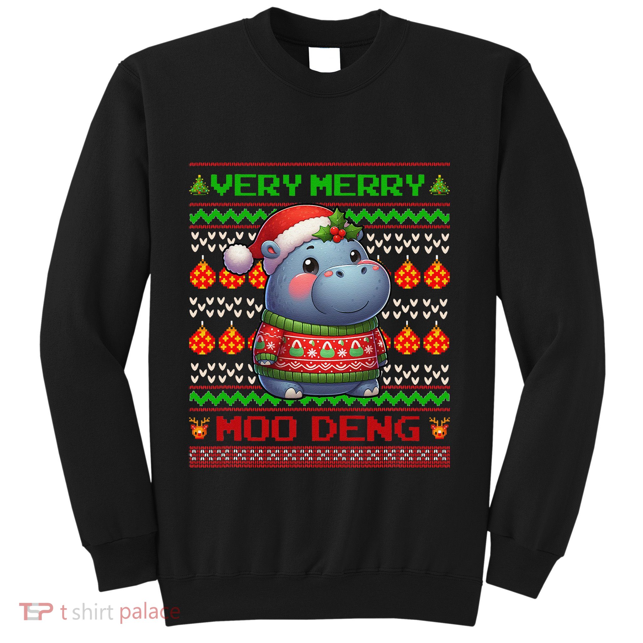 Very Merry Moo Deng Christmas Cute Hippo Moo Deng Sweatshirt