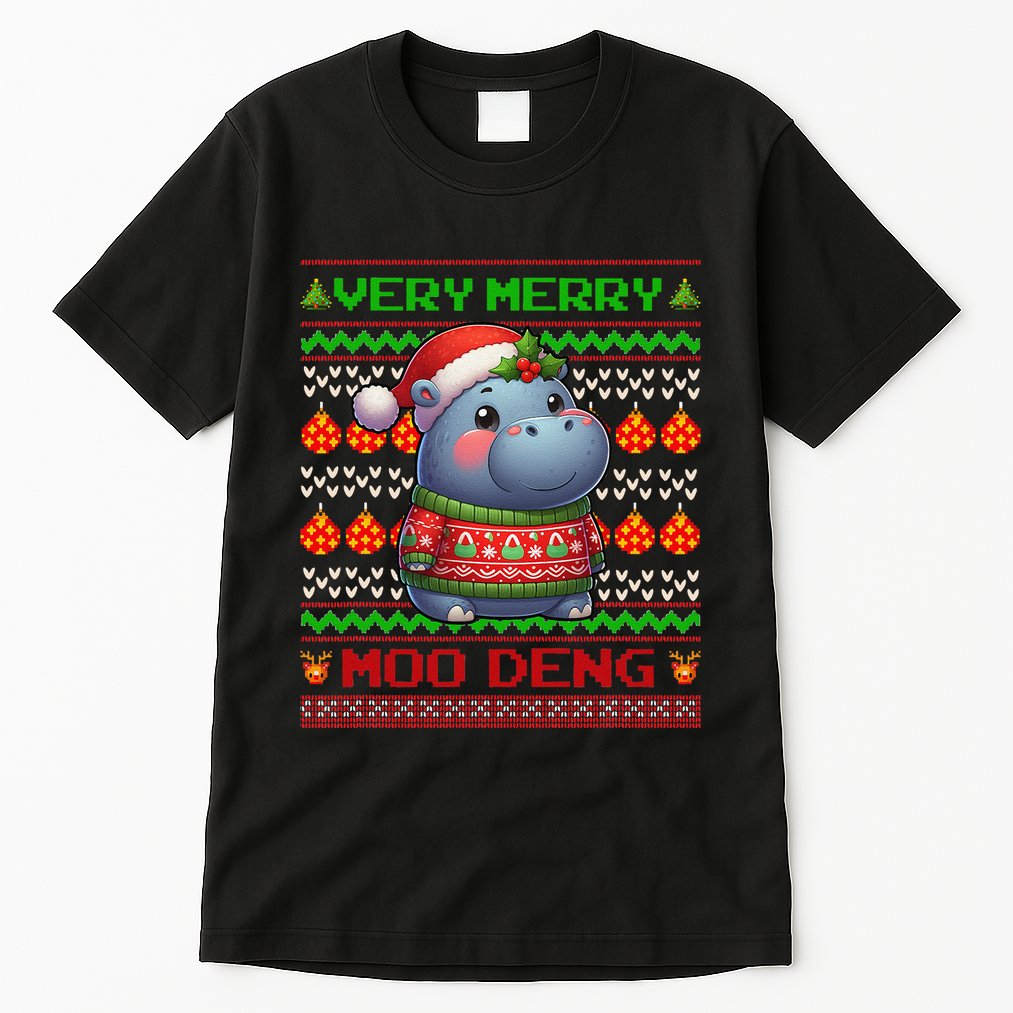Very Merry Moo Deng Christmas Cute Hippo Moo Deng Tall T-Shirt