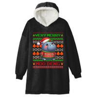 Very Merry Moo Deng Christmas Cute Hippo Moo Deng Hooded Wearable Blanket