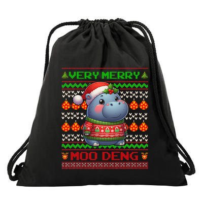 Very Merry Moo Deng Christmas Cute Hippo Moo Deng Drawstring Bag