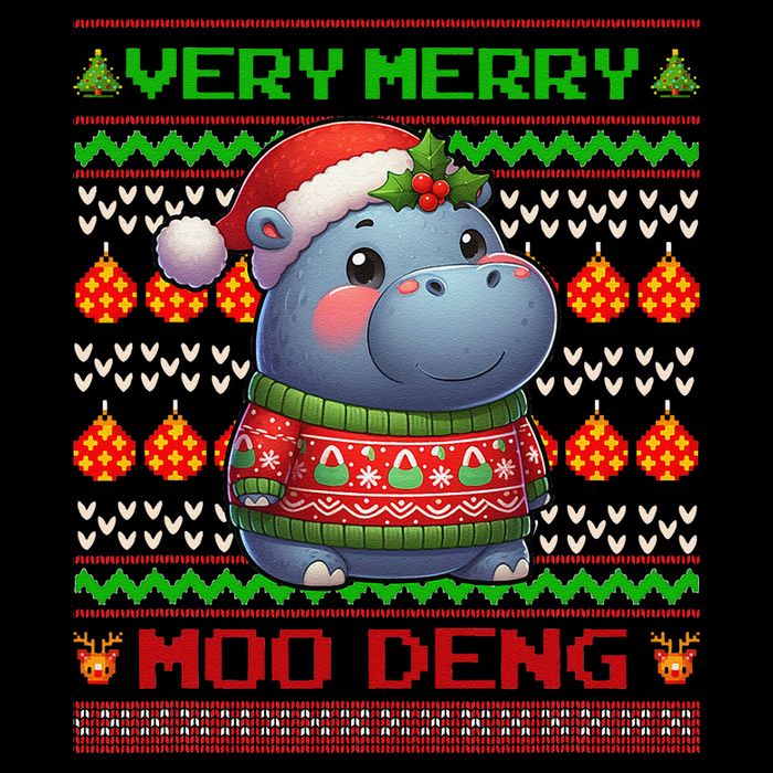 Very Merry Moo Deng Christmas Cute Hippo Moo Deng Drawstring Bag