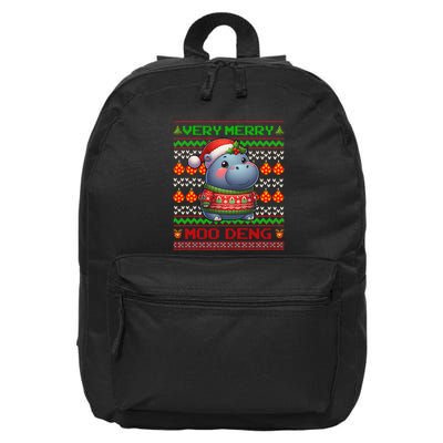 Very Merry Moo Deng Christmas Cute Hippo Moo Deng 16 in Basic Backpack