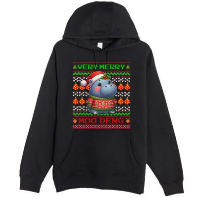 Very Merry Moo Deng Christmas Cute Hippo Moo Deng Premium Pullover Hoodie