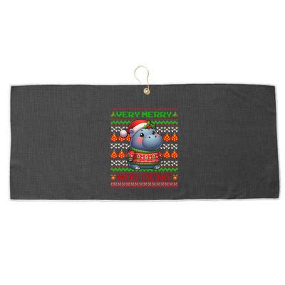 Very Merry Moo Deng Christmas Cute Hippo Moo Deng Large Microfiber Waffle Golf Towel