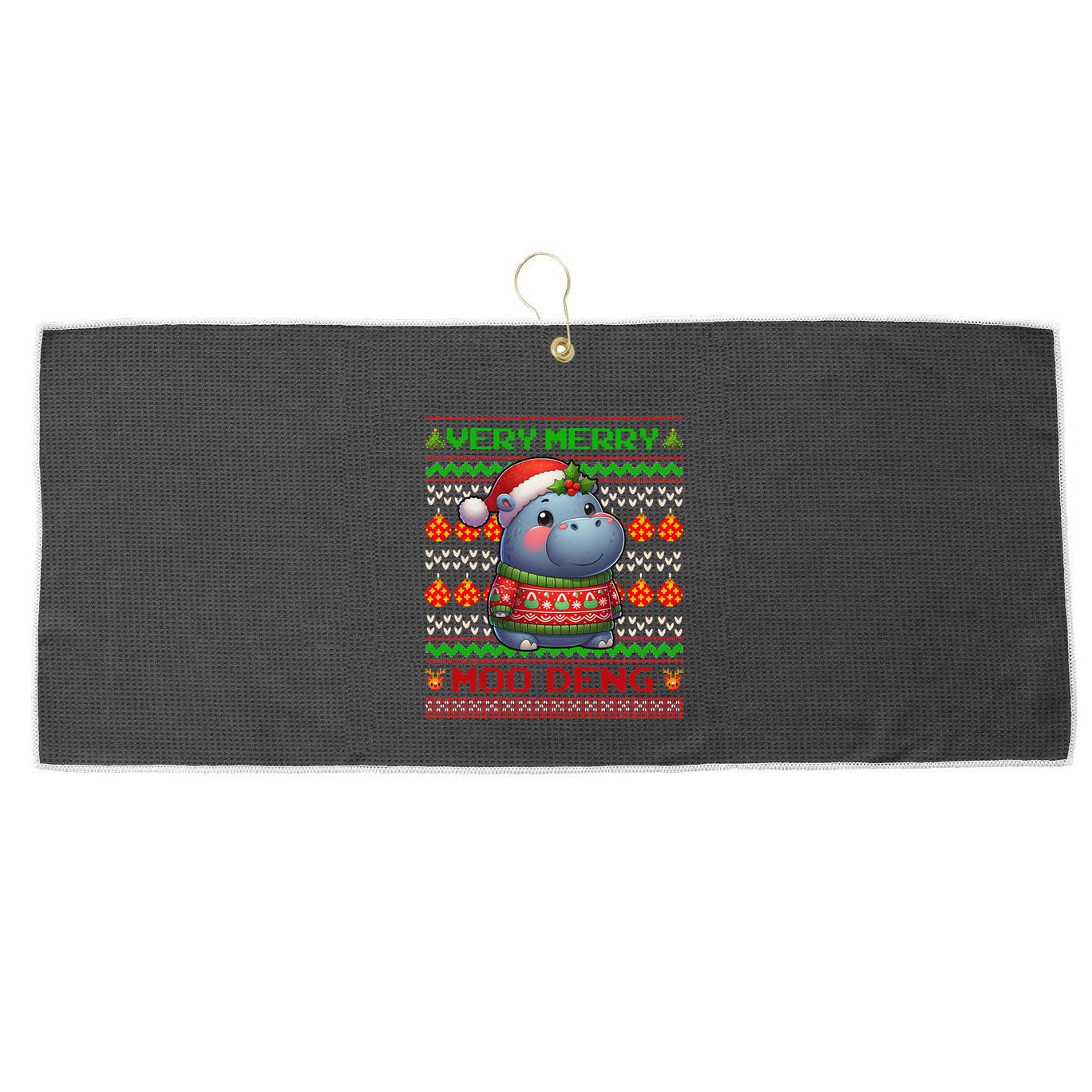 Very Merry Moo Deng Christmas Cute Hippo Moo Deng Large Microfiber Waffle Golf Towel