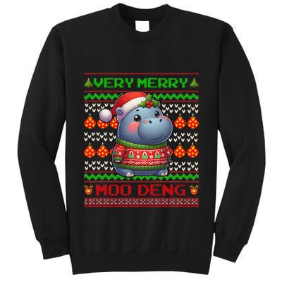 Very Merry Moo Deng Christmas Cute Hippo Moo Deng Tall Sweatshirt
