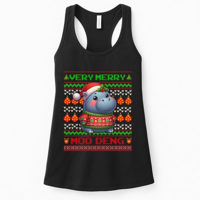 Very Merry Moo Deng Christmas Cute Hippo Moo Deng Womens Tank Top