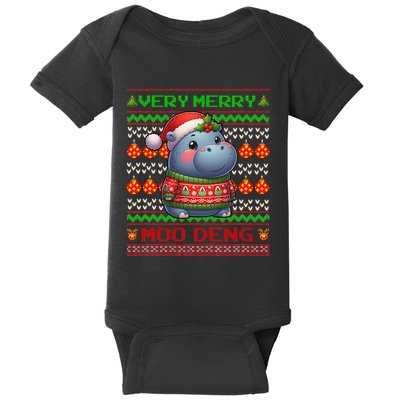 Very Merry Moo Deng Christmas Cute Hippo Moo Deng Baby Bodysuit
