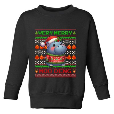 Very Merry Moo Deng Christmas Cute Hippo Moo Deng Toddler Sweatshirt