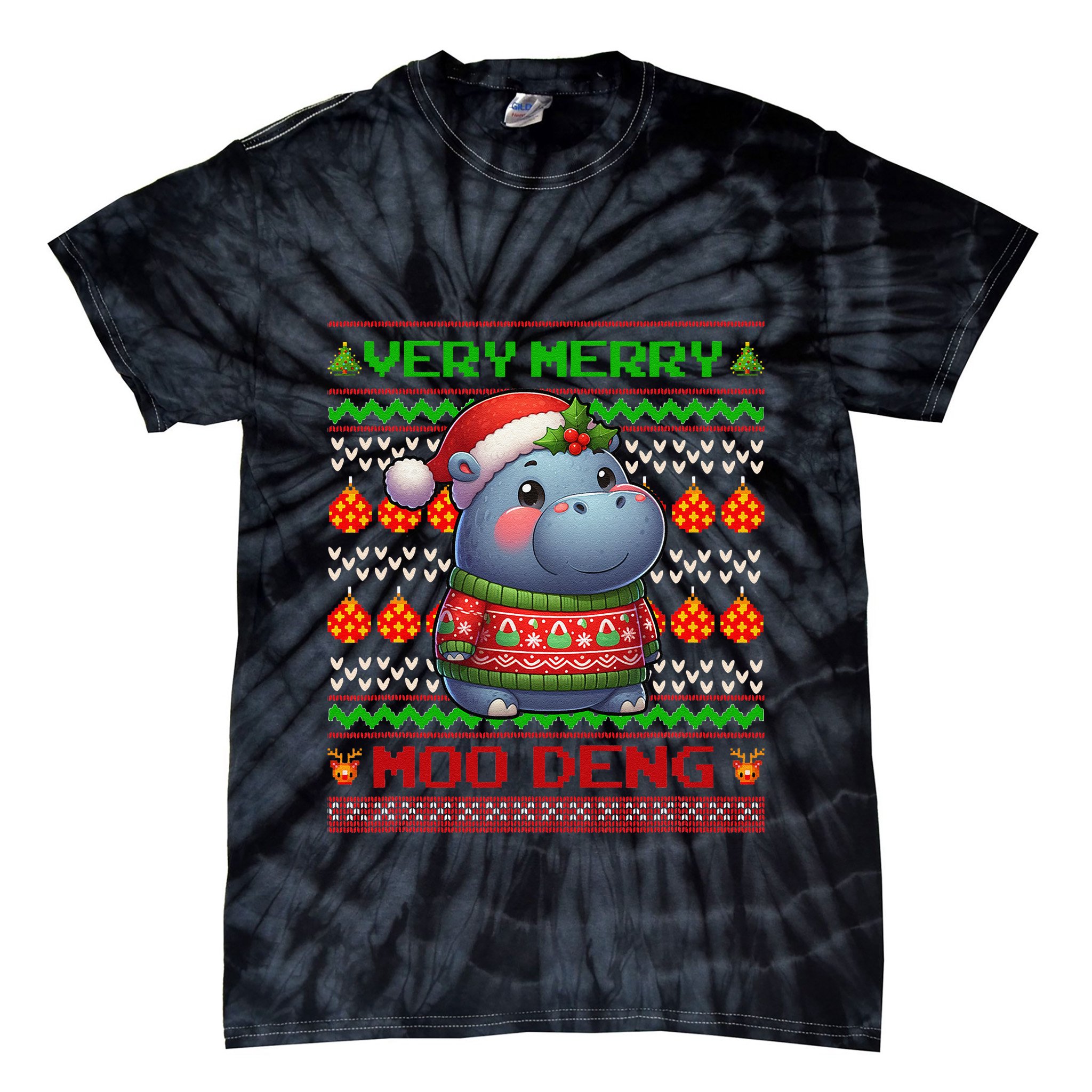 Very Merry Moo Deng Christmas Cute Hippo Moo Deng Tie-Dye T-Shirt
