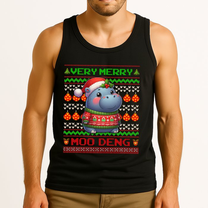 Very Merry Moo Deng Christmas Cute Hippo Moo Deng Tank Top
