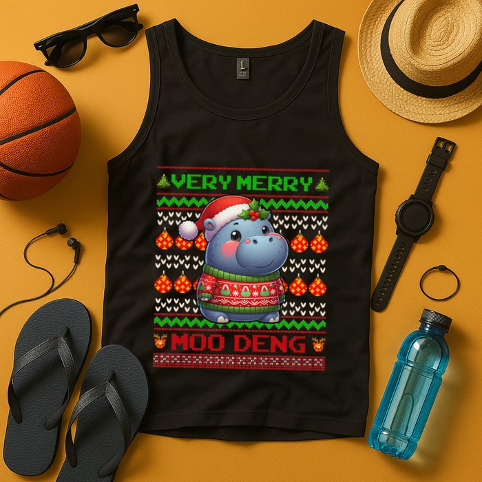 Very Merry Moo Deng Christmas Cute Hippo Moo Deng Tank Top