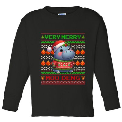 Very Merry Moo Deng Christmas Cute Hippo Moo Deng Toddler Long Sleeve Shirt