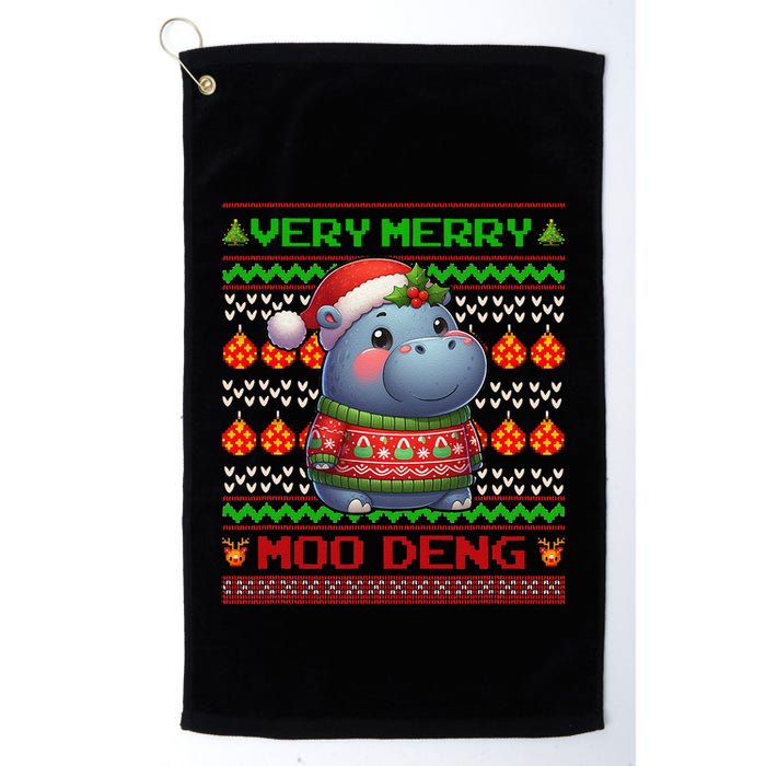 Very Merry Moo Deng Christmas Cute Hippo Moo Deng Golf Towel