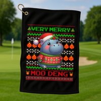 Very Merry Moo Deng Christmas Cute Hippo Moo Deng Golf Towel