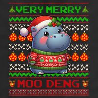 Very Merry Moo Deng Christmas Cute Hippo Moo Deng Golf Towel
