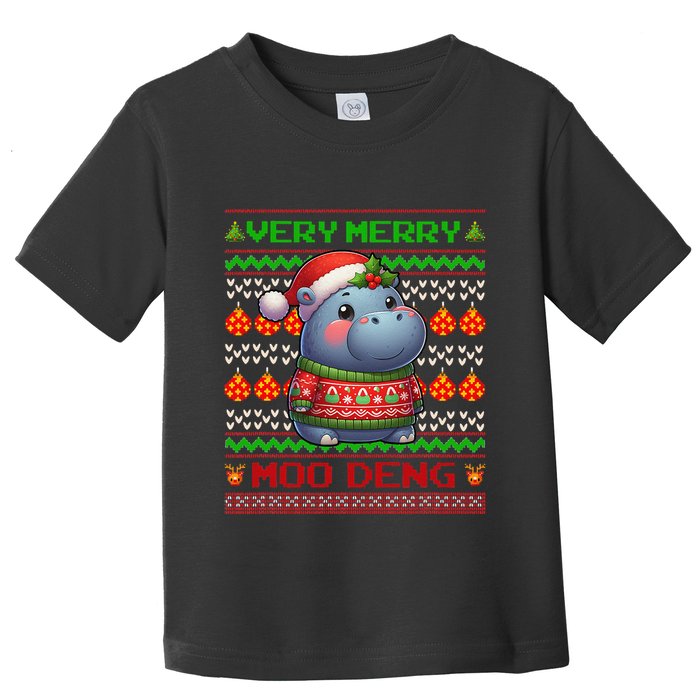 Very Merry Moo Deng Christmas Cute Hippo Moo Deng Toddler T-Shirt